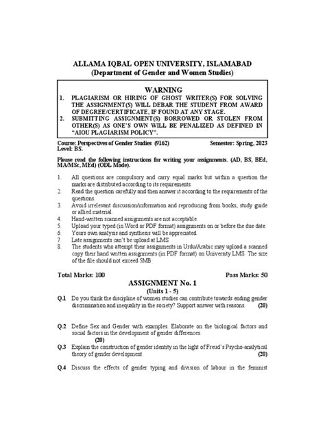 GENDER AND WOMEN STUDIES ALLAMA IQBAL OPEN UNIV.